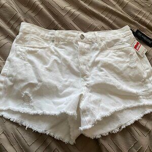 BLANK NYC High Rise Distressed Raw Hem White Denim Jean Shorts Sz 32 New